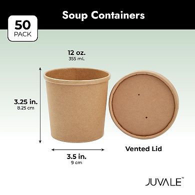 50 Pack 12 oz To Go Soup Containers with Lids, Disposable Paper Bowls (Brown)