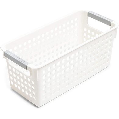 Farmlyn Creek Plastic Storage Baskets, White Nesting Bin Containers with Grey Handles (4 Pack)