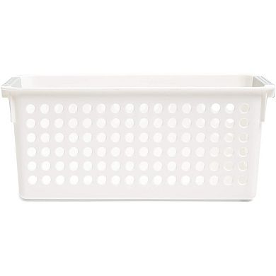 Farmlyn Creek Plastic Storage Baskets, White Nesting Bin Containers with Grey Handles (4 Pack)
