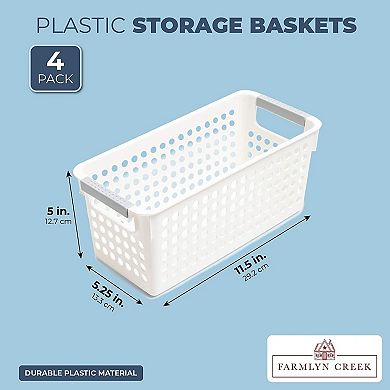 Farmlyn Creek Plastic Storage Baskets, White Nesting Bin Containers with Grey Handles (4 Pack)