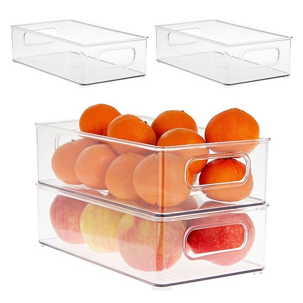 4 Pack Clear Stackable Plastic Pantry Organizer Bins for Refrigerator