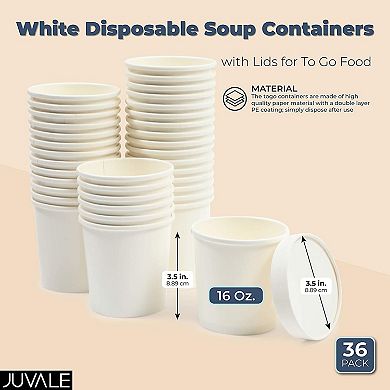 White Disposable Soup Containers with Lids for To-Go Food (16 oz, 36 Pack)