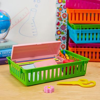 8 Pack Plastic Pen & Pencil Baskets Trays for Classroom Organizer Storage