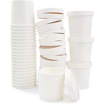 50-Pack 12 oz Disposable Soup Containers with Lids - To Go Paper Bowls (White)