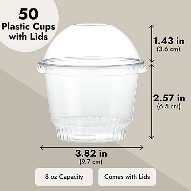 50 Pack 8 oz Clear Plastic Cups with Lids for Dessert, Parfait, Ice Cream Sundae