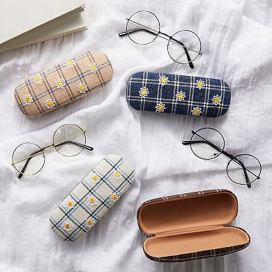 Hard Shell Sunglasses Case for Women, Eyeglass and Eyewear Holders in 4 Plaid Designs (4 Pack)
