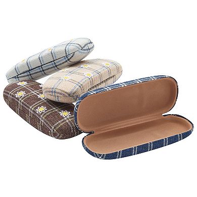 Hard Shell Sunglasses Case for Women, Eyeglass and Eyewear Holders in 4 Plaid Designs (4 Pack)