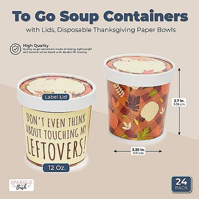 24pcs Thanksgiving Leftover Containers with Lids for Fall Party Supplies (12 oz)