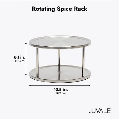 2 Tier Lazy Susan Turntable Organizer for Cabinet, Revolving Spice Rack Carousel for Kitchen Pantry Storage, Stainless Steel (10.5 In)