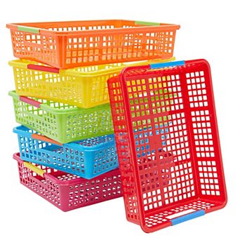 6 Pack Colorful Bins for Classroom Organization for Paper, Homework, 13.5 x 10"