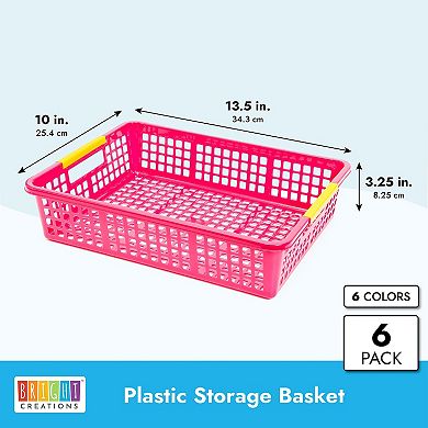 6 Pack Colorful Bins for Classroom Organization for Paper, Homework, 13.5 x 10"