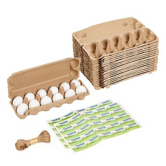 18 Pack Dozen Paper Egg Cartons for Chicken Eggs with Jute String, Labels, Brown