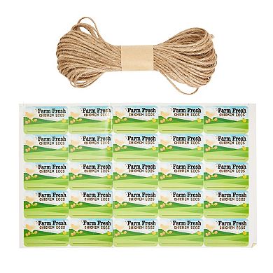 18 Pack 1 Dozen Paper Egg Cartons with Labels for 12 Chicken Eggs, 50 Self-Adhesive Labels, 1 Jute String Roll (Brown)
