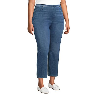 Plus Size Lands' End High Rise Pull On Denim Crop Jeans