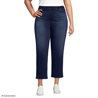 Plus Size Lands' End High Rise Pull On Denim Crop Pants