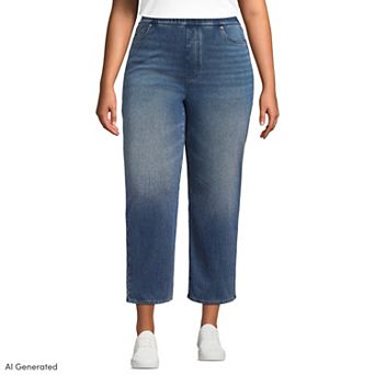 Plus Size Lands' End High Rise Pull On Denim Crop Pants
