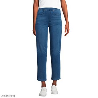 Women's Lands' End High Rise Pull On Denim Crop Pants