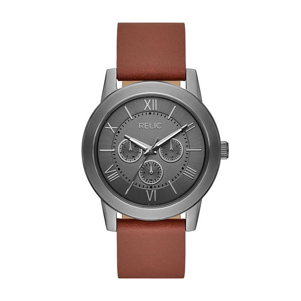 Relic by Fossil Men s Isaac Gunmetal Brown Leather Multifunction