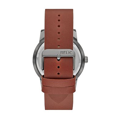 Relic by Fossil Men's Isaac Gunmetal & Brown Leather Multifunction Watch