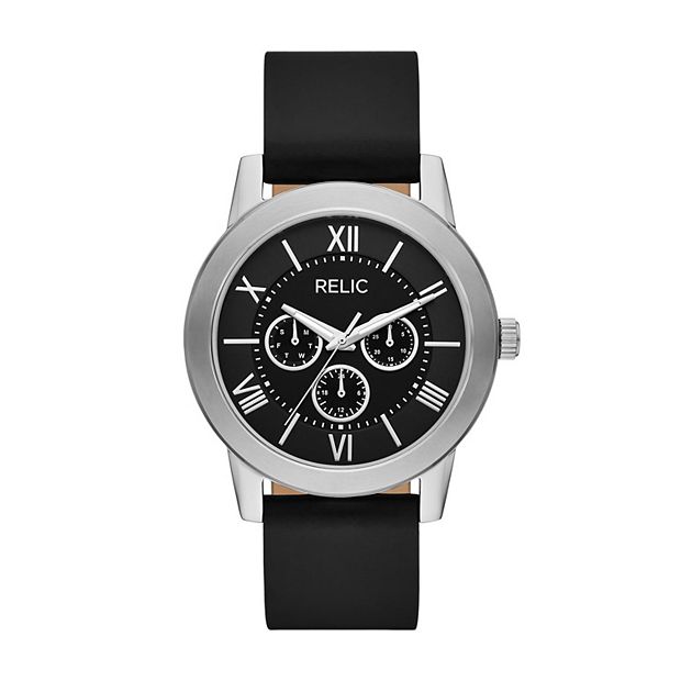 Relic by Fossil Men s Isaac Silver Black Leather Multifunction Watch