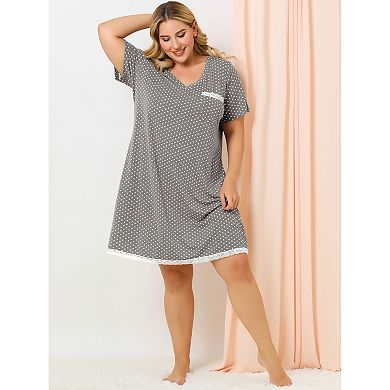Women's Plus Size Nightgown Polka Dots Evening Comfy Midi Sleepdress