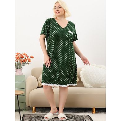 Women's Plus Size Nightgown Polka Dots Evening Comfy Midi Sleepdress