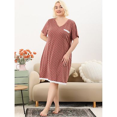 Women's Plus Size Nightgown Polka Dots Evening Comfy Midi Sleepdress