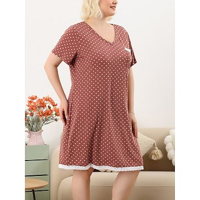 Women's Plus Size Nightgown Polka Dots Evening Comfy Midi Sleepdress