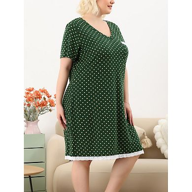 Women's Plus Size Nightgown Polka Dots Evening Comfy Midi Sleepdress