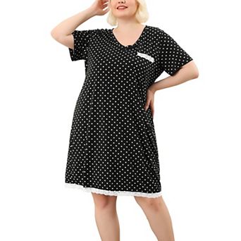 Women's Plus Size Nightgown Polka Dots Evening Comfy Midi Sleepdress