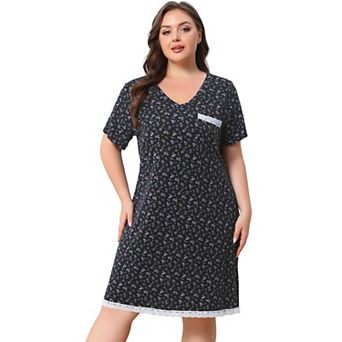 Women's Plus Size Nightgown Polka Dots Evening Comfy Midi Sleepdress