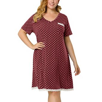 Women's Plus Size Nightgown Polka Dots Evening Comfy Midi Sleepdress