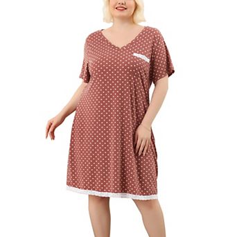 Women's Plus Size Nightgown Polka Dots Evening Comfy Midi Sleepdress
