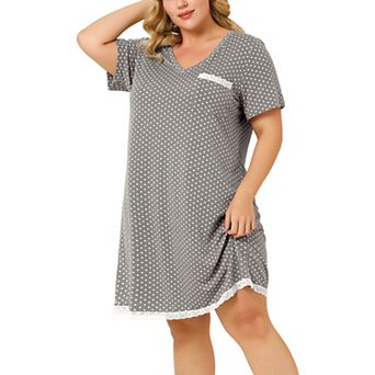 Women's Plus Size Nightgown Polka Dots Evening Comfy Midi Sleepdress