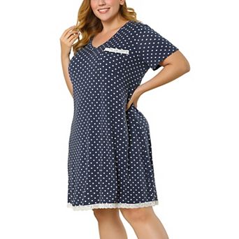 Women's Plus Size Nightgown Polka Dots Evening Comfy Midi Sleepdress