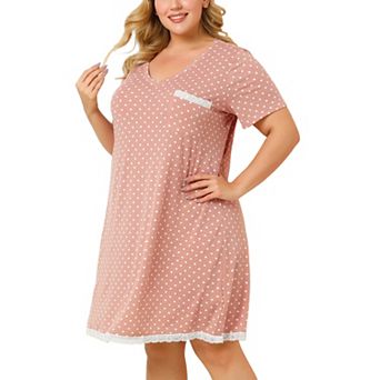 Women's Plus Size Nightgown Polka Dots Evening Comfy Midi Sleepdress