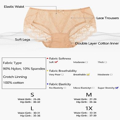 Agnes Orinda Women's Sheer Lace Trim High Rise Solid Brief Stretchy Underwear 1 Pack
