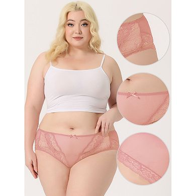 Women's Sheer Lace Trim High Rise Solid Brief Stretchy Underwear