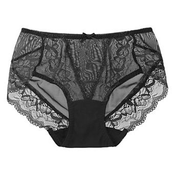 Women's Sheer Lace Trim High Rise Solid Brief Stretchy Underwear