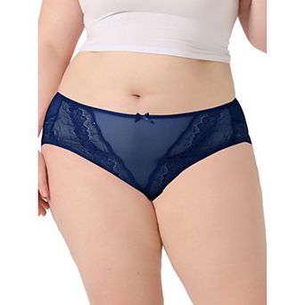 Women's Sheer Lace Trim High Rise Solid Brief Stretchy Underwear