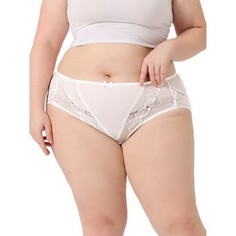 Women's Sheer Lace Trim High Rise Solid Brief Stretchy Underwear