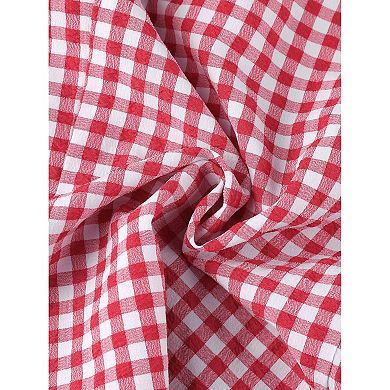 Women's Peter Pan Collar Short Sleeve Ruffle Plaid Shirt Top