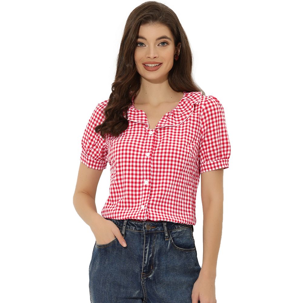 Fashion Coffee Peter Pan Collar Lace Shirts Top Flare Sleeve YZ028