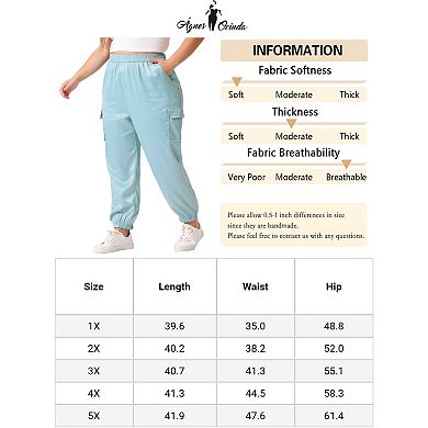 Plus Size Cargo Pants For Women Elastic Waist Athleisure Ankle Length Satin Joggers