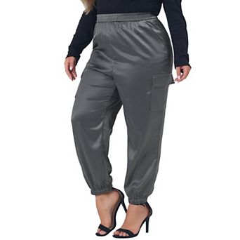 Plus Size Cargo Pants For Women Elastic Waist Athleisure Ankle Length Satin Joggers