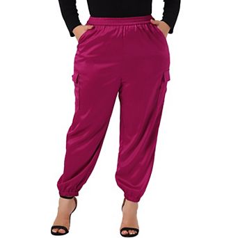 Plus Size Cargo Pants For Women Elastic Waist Athleisure Ankle Length Satin Joggers