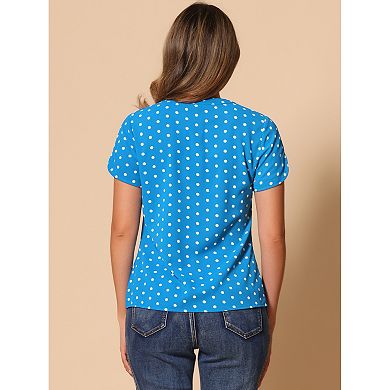 Women's Dots Printed V Neck Short Sleeve Work Office Blouse Top