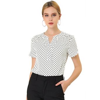 Women's Dots Printed V Neck Short Sleeve Work Office Blouse Top