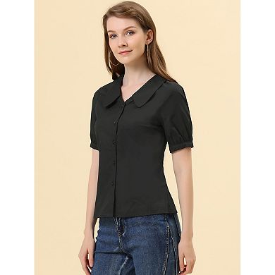 Women's Doll Collar Cotton Casual Work Blouse Shirt