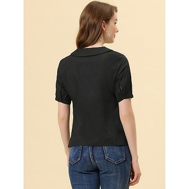 Women's Doll Collar Cotton Casual Work Blouse Shirt